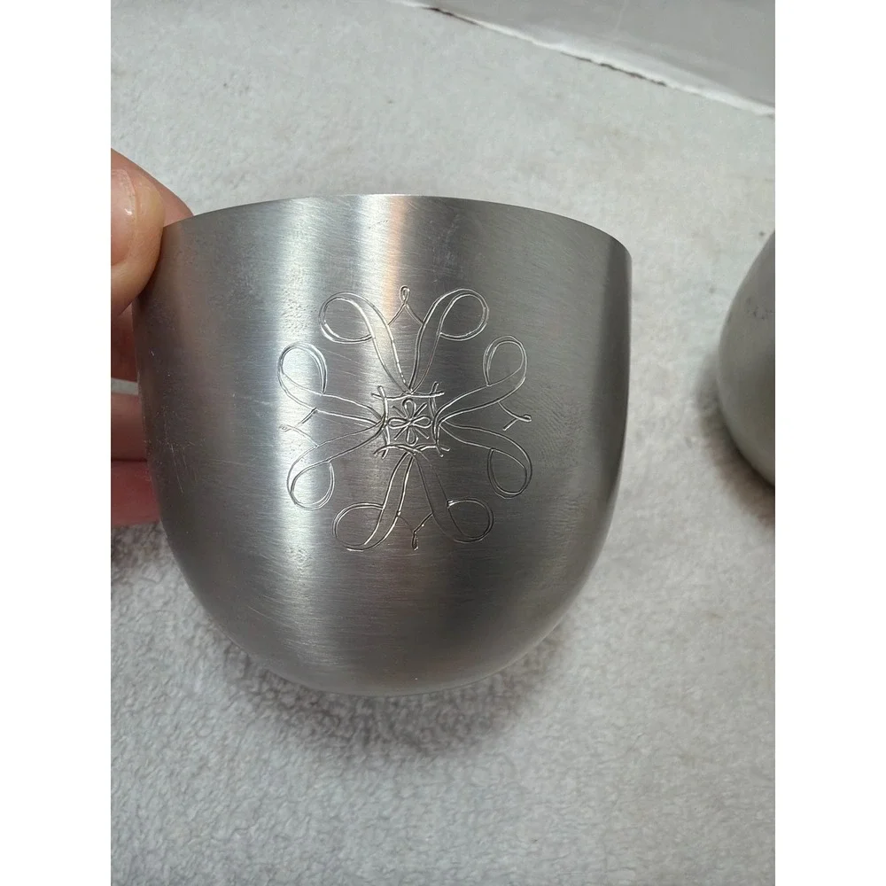 VTG Kirk Pewter by Hanle Jefferson Cup Silver Engraved Medallion Set of 2